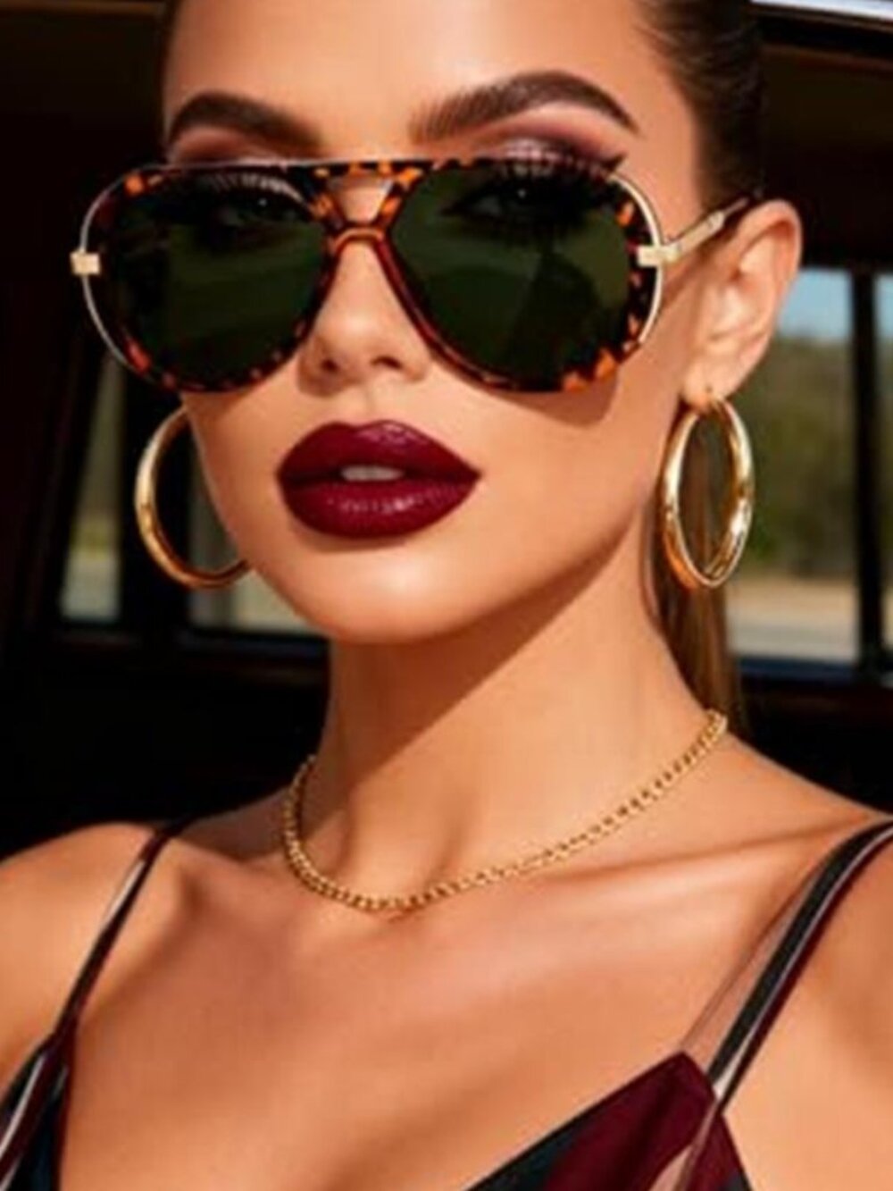 Leopard Print Gold Metal Oversized Aviator Sunglasses 70s Retro UV